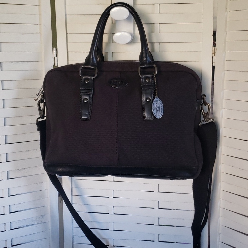 Fossil black canvas messages bag
